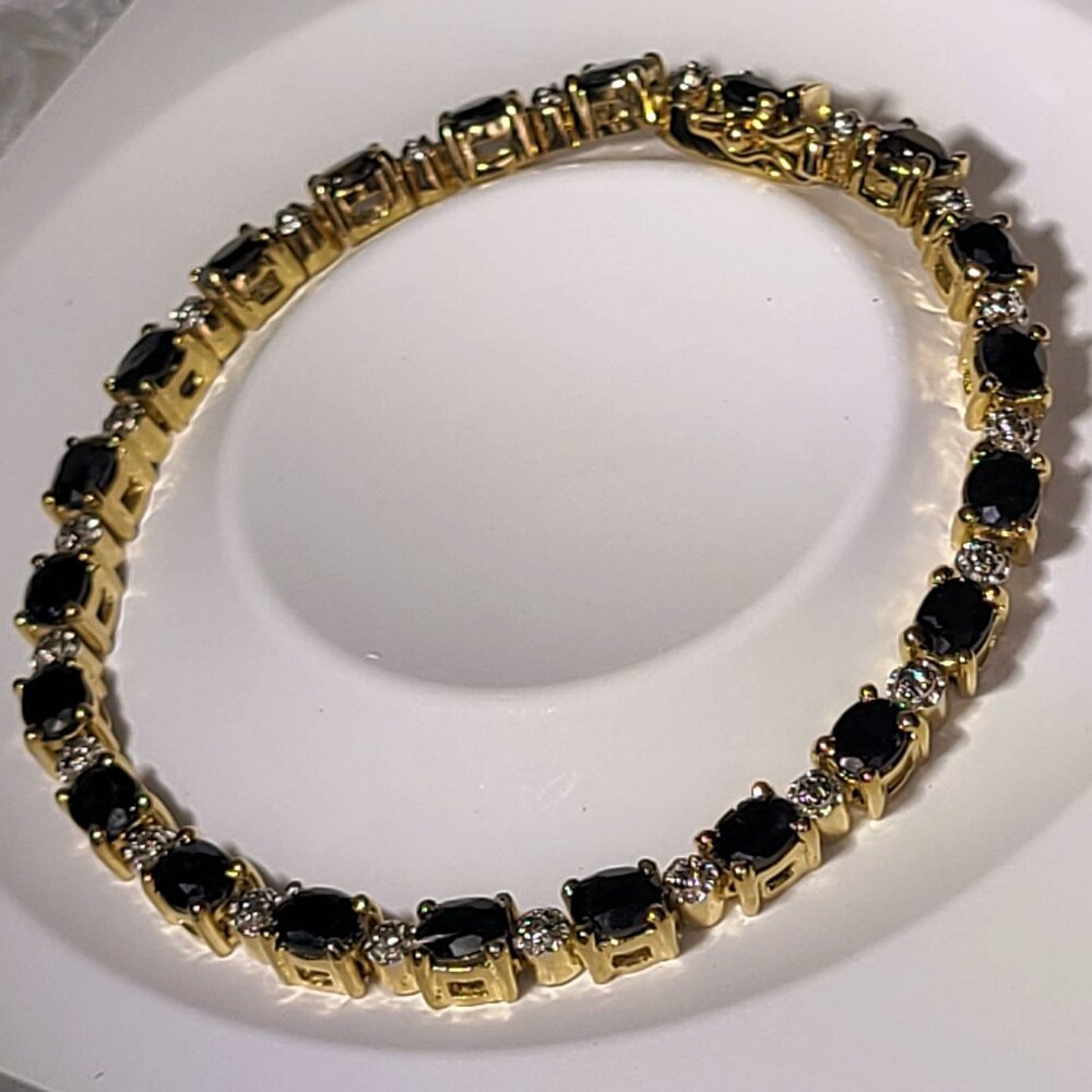 Genuine Midnight Sapphire & Diamond Tennis Bracelet
